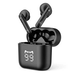 Εarphones με θήκη φόρτισης POWERTECH PT-1227 με τεχνολογία TWS & ENC μπαταρία 30/480mAh σε μαύρο χρώμα