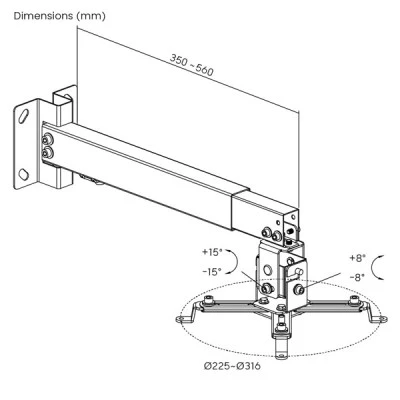 Βάση projector οροφής POWERTECH PT-1255 με ανοχή βάρους έως 20kg & ρυθμιζόμενο μήκος