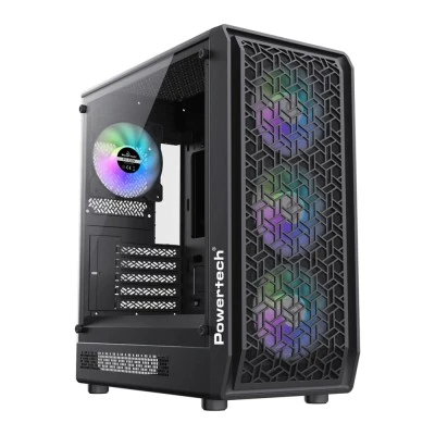 Κουτί Gaming Case Powertech PT-1309, με Tempered Glass, 4x ARGB Fans, ATX Mid Tower, Μαύρο