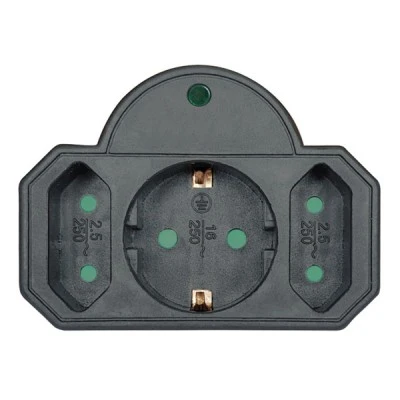 Αντάπτορας ρεύματος POWERTECH PT-817 1x schuko 2x euro 16A μαύρος με προστασία υπέρτασης