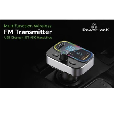 FM Transmitter POWERTECH PT-999 RGB QC3.0 Bluetooth με οθόνη & ενσωματωμένο μικρόφωνο για κλήσεις
