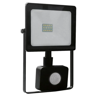 Προβολέας led slim 10W μαύρος με ανιχνευτή κίνησης 3000k θερμό λευκό φως 230V 800Lm IP66