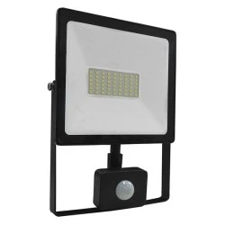 Προβολέας led slim 50W μαύρος με ανιχνευτή κίνησης 3000k θερμό λευκό φως 230V 4000Lm IP66
