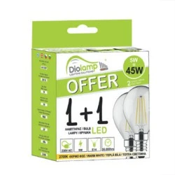 Λάμπα led filament σφαιρική Ε14 5W 230V 2700k θερμό λευκό φως 400Lm σε blister 2 τμχ