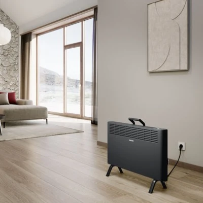 Θερμοπομπός Stiebel Eltron - CNS-B 2000W Plus με οθόνη LCD με δυνατότητα μετακίνησης σε μαύρο χρώμα με διάσταση 73,8x52,4x23,5cm