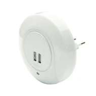 Led λαμπάκι νυκτός 1W ενδιάμεσο φως 4000k 230V με 2 USB θύρες διακόπτη On/Off & Auto Mode IP20