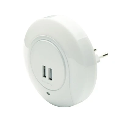 Led λαμπάκι νυκτός 1W ενδιάμεσο φως 4000k 230V με 2 USB θύρες διακόπτη On/Off & Auto Mode IP20