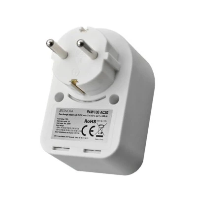 Αντάπτορας τροφοδοσίας 16A 3680W με pass-through και 2 θύρες USB 1 x USB-C & 1 x USB-Α  και τεχνολογία γρήγορης φόρτισης 