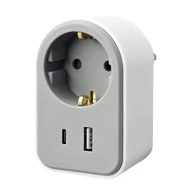 Αντάπτορας τροφοδοσίας 16A 3680W με pass-through και 2 θύρες USB 1 x USB-C & 1 x USB-Α  και τεχνολογία γρήγορης φόρτισης 