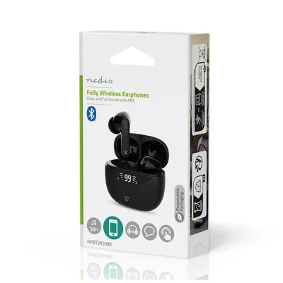 Bluetooth ακουστικά handsfree με θήκη φόρτισης και λειτουργία noise cancelling (ANC), σε μαύρο χρώμα