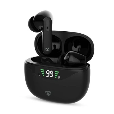 Bluetooth ακουστικά handsfree με θήκη φόρτισης και λειτουργία noise cancelling (ANC), σε μαύρο χρώμα