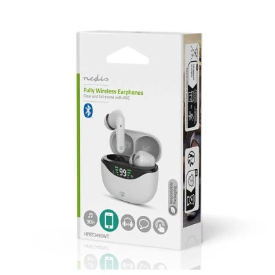 Bluetooth ακουστικά handsfree με θήκη φόρτισης και λειτουργία noise cancelling (ANC) σε λευκό χρώμα