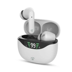 Bluetooth ακουστικά handsfree με θήκη φόρτισης και λειτουργία noise cancelling (ANC) σε λευκό χρώμα