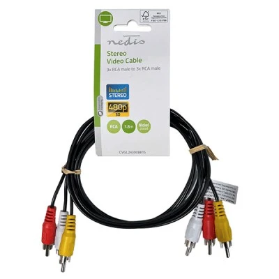 Καλώδιο composite video 3x RCA αρσενικό σε 3x RCA αρσενικό 1.50m μαύρο χρώμα