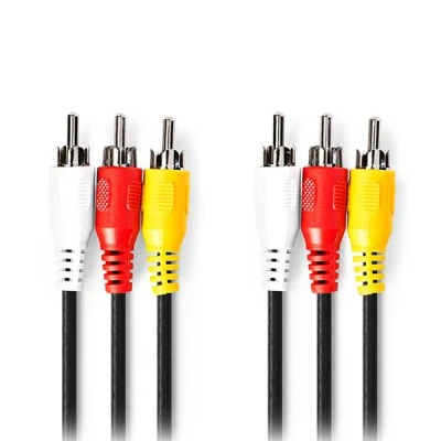 Καλώδιο composite video 3x RCA αρσενικό σε 3x RCA αρσενικό 1.50m μαύρο χρώμα
