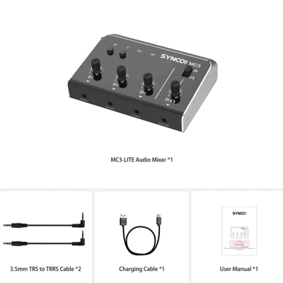 SYNCO μίκτης ήχου MC3-LITE, 4 καναλιών, Bluetooth, 500mAh, γκρι