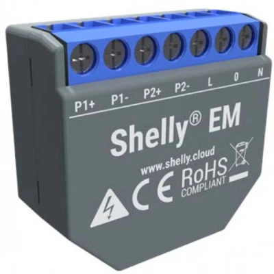Ενδιάμεσος Διακόπτης Wi-Fi Shelly EM για έλεγχο & μέτρηση κατανάλωσης συμβατός με το Shelly 50A Clam Ενδιάμεσος Διακόπτης Wi-Fi Shelly EM για έλεγχο & μέτρηση κατανάλωσης συμβατός με το Shelly 50A Clam