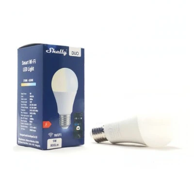 Λάμπα Shelly DUO A60 E27 Wi-Fi 9W 100-230V 2700-6500k δέσμης 270° ντιμαριζόμενη Λάμπα Shelly DUO A60 E27 Wi-Fi 9W 100-230V 2700-6500k δέσμης 270° ντιμαριζόμενη