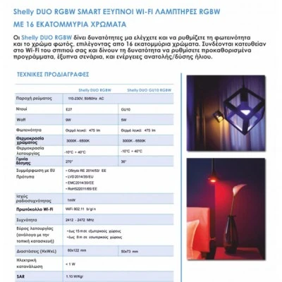 Λάμπα Shelly DUO RGBW GU10 Ø50mm Wi-Fi 5W 100-230V 50/60Hz AC RGBW δέσμης 36° 475lm