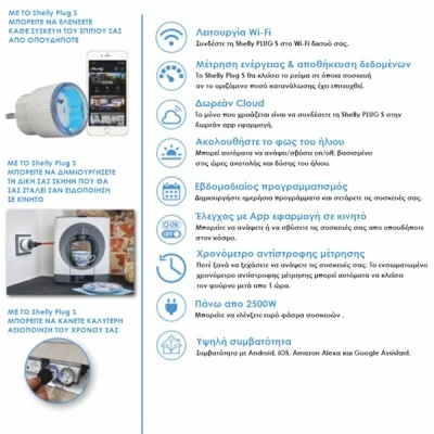 Έξυπνη πρίζα Shelly Plug S MTR Gen3 WiFi 12A 2500W λευκή για έλεγχο φωτισμού θέρμανσης και άλλων συσκευών Έξυπνη πρίζα Shelly Plug S MTR Gen3 WiFi 12A 2500W λευκή για έλεγχο φωτισμού θέρμανσης και άλλων συσκευών