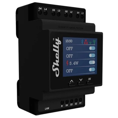Διακόπτης ράγας Shelly PRO4PM Wi-Fi Bluetooth LAN με προστασία θερμοκρασίας υπερέντασης & υπερτάσεων
