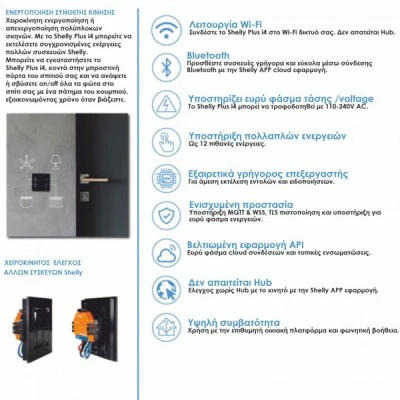 Kεντρικός διακόπτης Shelly Plus i4 Wi-Fi controller & Βluetooth συμβατό με το Shelly WS4