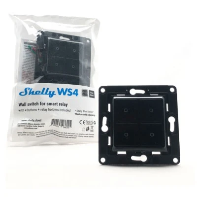 Μπουτόν 4 πλήκτρων Shelly WS4 μαύρο για ταυτόχρονο έλεγχο συσκευών Μπουτόν 4 πλήκτρων Shelly WS4 μαύρο για ταυτόχρονο έλεγχο συσκευών