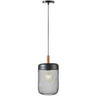 Κρεμαστό διάτρητο φωτιστικό 1ΧΕ27 D20xh154cm μαύρο μεταλλικό με ξύλινη λεπτομέρεια