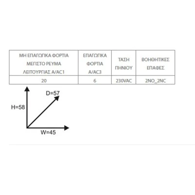 Ρελέ ισχύος μίνι τετραπολικό 4P 2.2KW με τάση πηνίου 230VAC και 2NO 2NC επαφές GMC-6M/4 METAMEC LG