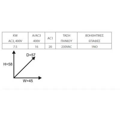 Ρελέ ισχύος μίνι 3P τριπολικό 7.5KW με πηνίο 230VAC και 1 βοηθητική επαφή ΝΟ τύπου GMC-16M METAMEC LG