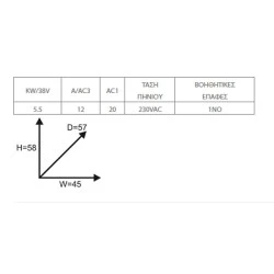 Μίνι ρελέ ισχύος PCB τριπολικό 3P 5.5KW με τάση πηνίου 230VAC και 1 βοηθητική επαφή ΝO GMC-12MP METAMEC LG