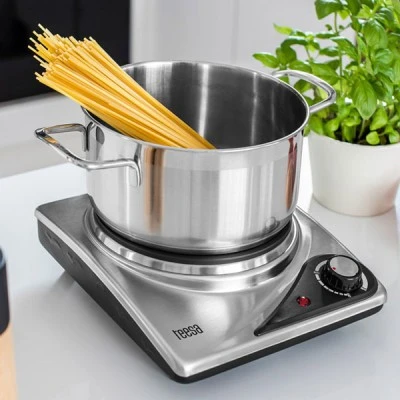 Επιτραπέζια ηλεκτρική εστία μονή 1500W Teesa με κουμπί θερμοστάτη με περίβλημα από ανοξείδωτο χάλυβα