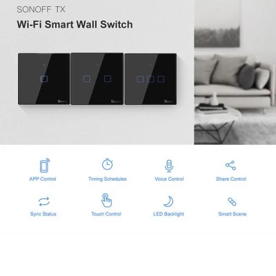 SONOFF smart διακόπτης ΤΧ-T3EU3C αφής τριπλός μαύρος με δυνατότητα απομακρυσμένης διαχείρισης