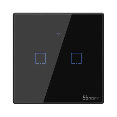 SONOFF smart διακόπτης ΤΧ-T3EU2C αφής διπλός μαύρος με δυνατότητα απομακρυσμένης διαχείρισης