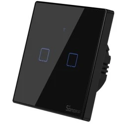 SONOFF smart διακόπτης ΤΧ-T3EU2C αφής διπλός μαύρος με δυνατότητα απομακρυσμένης διαχείρισης