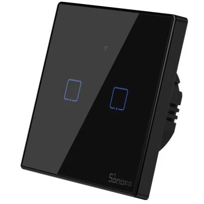 SONOFF smart διακόπτης ΤΧ-T3EU2C αφής διπλός μαύρος με δυνατότητα απομακρυσμένης διαχείρισης