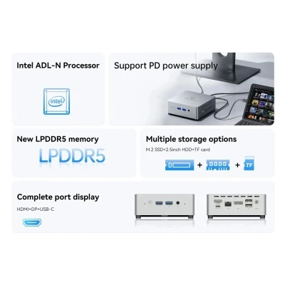 Mini PC Minisforum UN100L, Intel N100, 16GB RAM, 512GB SSD, Windows 11 Pro