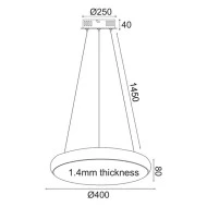 Κρεμαστό LED φωτιστικό 32W θερμό φως 3000k 2560lm 3000K μαύρο μεταλλικό IP20 D40xh140cm