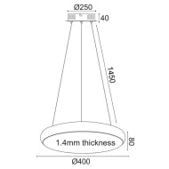Κρεμαστό LED φωτιστικό 32W θερμό φως 3000k 2560lm λευκό μεταλλικό D40xh140cm IP20