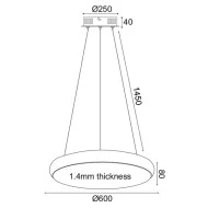 Κρεμαστό φωτιστικό LED 54W θερμό φως 3000k 4320lm D60xh135cm λευκό μεταλλικό IP20
