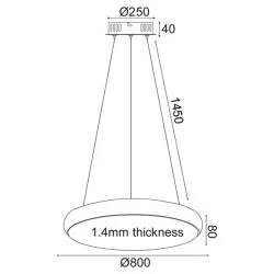 LED κρεμαστό φωτιστικό 70W θερμό φως 3000k 5600lm D80xh130cm εσωτερικού χώρου IP20