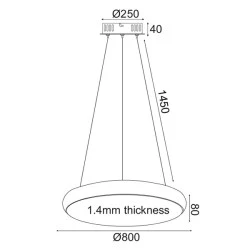 Κρεμαστό φωτιστικό LED 70W θερμό φως 3000k 5600lm D80xh130cm μεταλλικό λευκό IP20