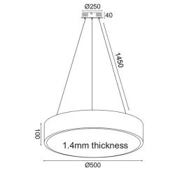 LED κρεμαστό φωτιστικό 50W θερμό φως 3000k 4000lm D50xh135cm μαύρο μεταλλικό IP20