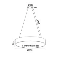 Κρεμαστό φωτιστικό LED 60W θερμό φως 3000k 4800lm λευκό μεταλλικό D75xh10cm