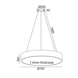 Κρεμαστό φωτιστικό LED 60W θερμό φως 3000k 4800lm λευκό μεταλλικό D75xh10cm