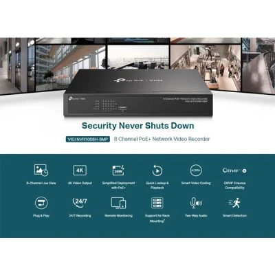 Καταγραφικό  TP-LINK NVR VIGI NVR1008H-8MP με ανάλυση 8MP & είσοδο 8 κανάλια PoE, Ver. 1.