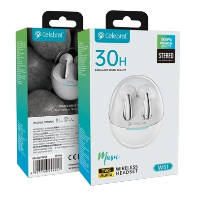 Earphones με θήκη φόρτισης CELEBRAT True Wireless Φ13mm σύνδεση μέσω ΒΤ σε λευκό χρώμα