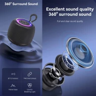 Φορητό ηχείο USAMS 10W Bluetooth με μπαταρία 1200mAh LED φωτισμό σε μαύρο χρώμα