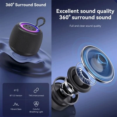 Φορητό ηχείο USAMS 10W Bluetooth με μπαταρία 1200mAh LED φωτισμό σε μαύρο χρώμα