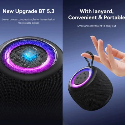 Φορητό ηχείο USAMS 10W Bluetooth με μπαταρία 1200mAh LED φωτισμό σε μαύρο χρώμα